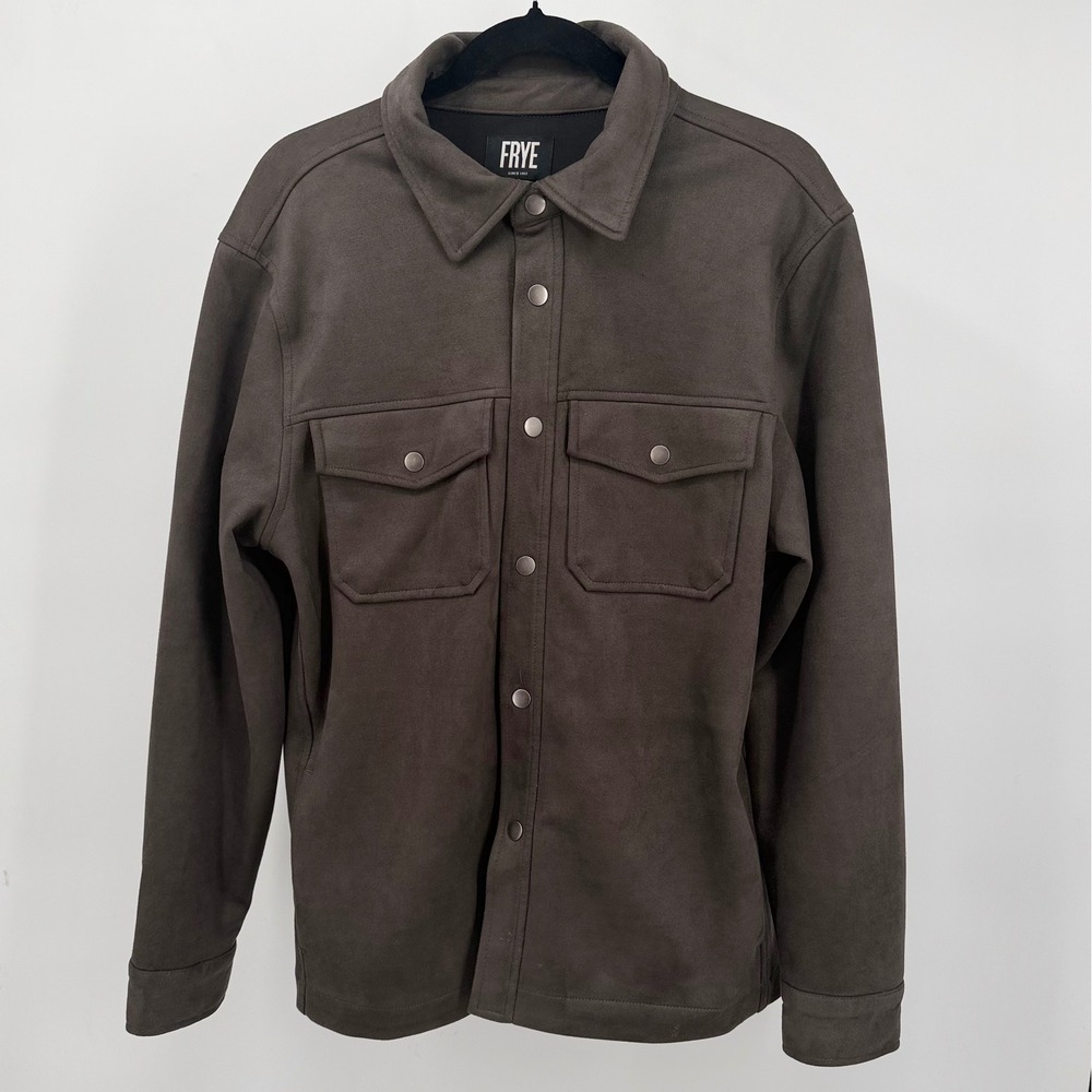 Frye Mens S Shirt Jacket Charcoal Grey Faux Suede Snap Front Western Shacket